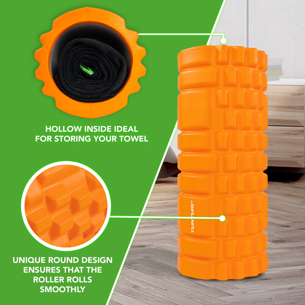 Massaažirull TUNTURI Yoga Foam Grid Roller 33cm, oranž hind ja info | Massaažikaubad | hansapost.ee