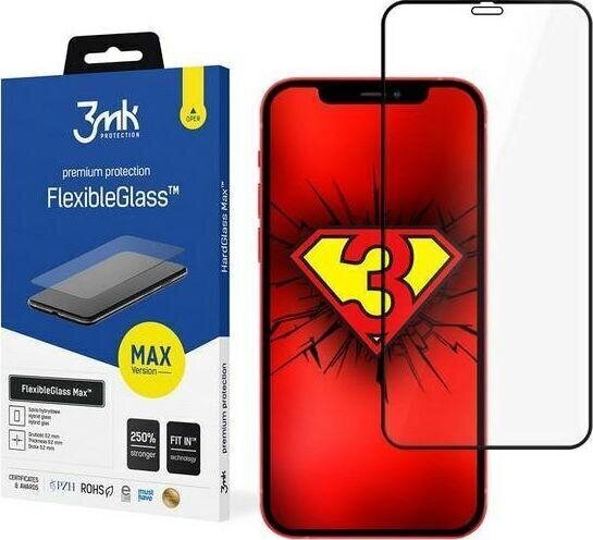 Kaitseklaas 3MK FlexibleGlass Max telefonile Apple iPhone 12/12 Pro, Black цена и информация | Ekraani kaitseklaasid ja kaitsekiled | hansapost.ee