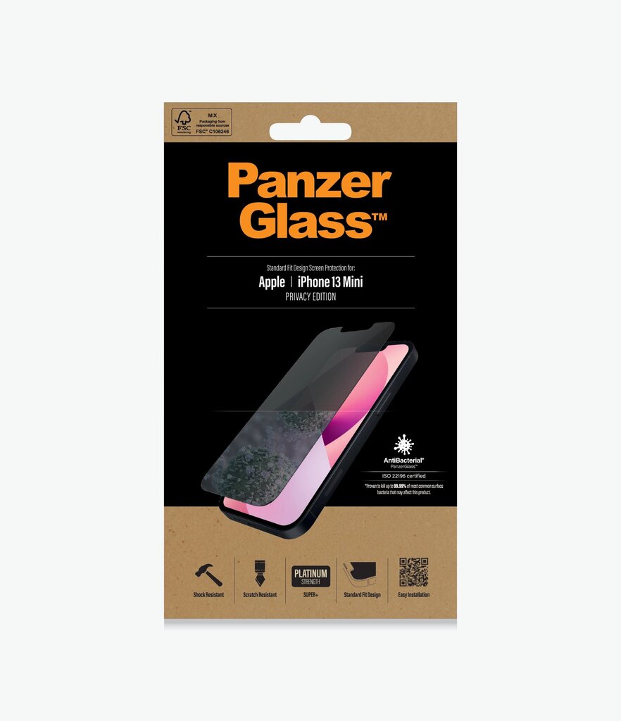 Apple iPhone 13 Mini ekraanikaitseklaas PanzerGlass™ - Privacy: P2741 цена и информация | Ekraani kaitseklaasid ja kaitsekiled | hansapost.ee