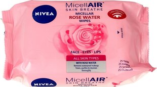 Мицеллярные влажные салфетки для чистки макияжа Nivea Micell Air Skin Breathe Rose Water 25 шт цена и информация | Аппараты для ухода за лицом | hansapost.ee