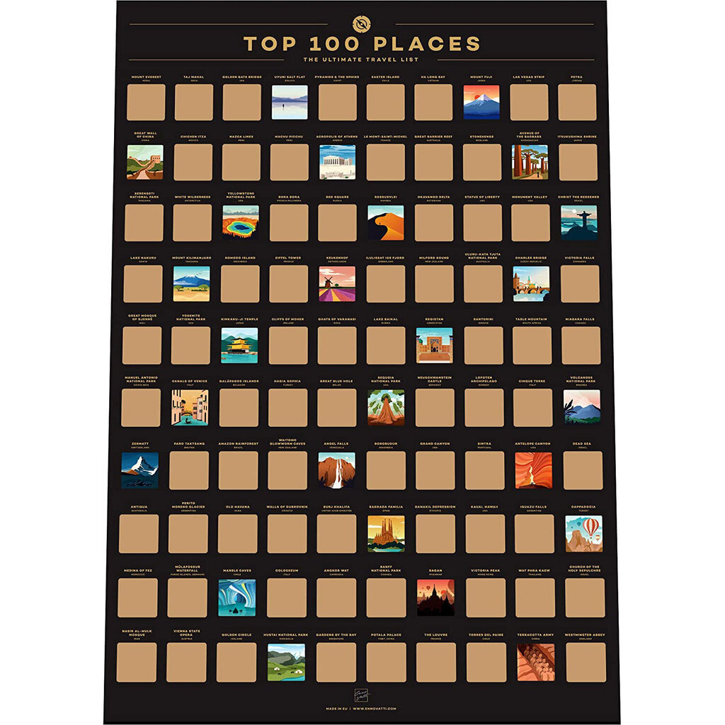 Kraabitav plakat EnnoVatti "TOP 100 PLACES" цена и информация | Maakaardid | hansapost.ee