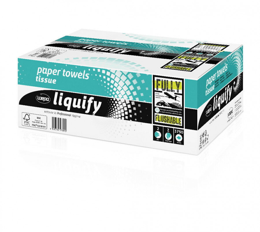 Lehtpaber Liquify/2- kihti/20,6x24cm/3750 l/veeslahustuv PT3, Wepa hind ja info | WC-paber ja majapidamispaber | hansapost.ee