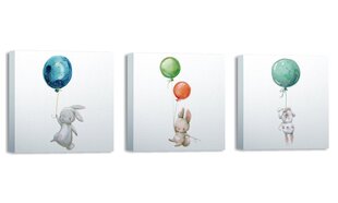 Репродукция из трех частей Зайчата с воздушными шарами цена и информация | Репродукции, картины | hansapost.ee