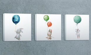 Репродукция из трех частей Зайчата с воздушными шарами цена и информация | Репродукции, картины | hansapost.ee