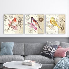 Репродукция из трех частей Открытка Птицы цена и информация | Настенные деревянные декорации | hansapost.ee
