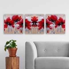 Kolmeosaline reproduktsioon Punased lilled цена и информация | Настенные деревянные декорации | hansapost.ee
