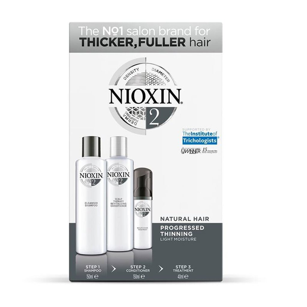 Hõrenevate juuste naturaalne hoolduskomplekt Nioxin System 2: šampoon 150 ml + juuksepalsam 150 ml + seerum 40 ml цена и информация | Šampoonid | hansapost.ee