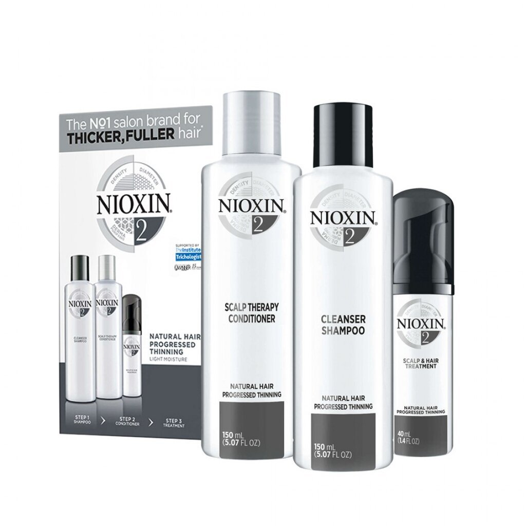 Hõrenevate juuste naturaalne hoolduskomplekt Nioxin System 2: šampoon 150 ml + juuksepalsam 150 ml + seerum 40 ml цена и информация | Šampoonid | hansapost.ee