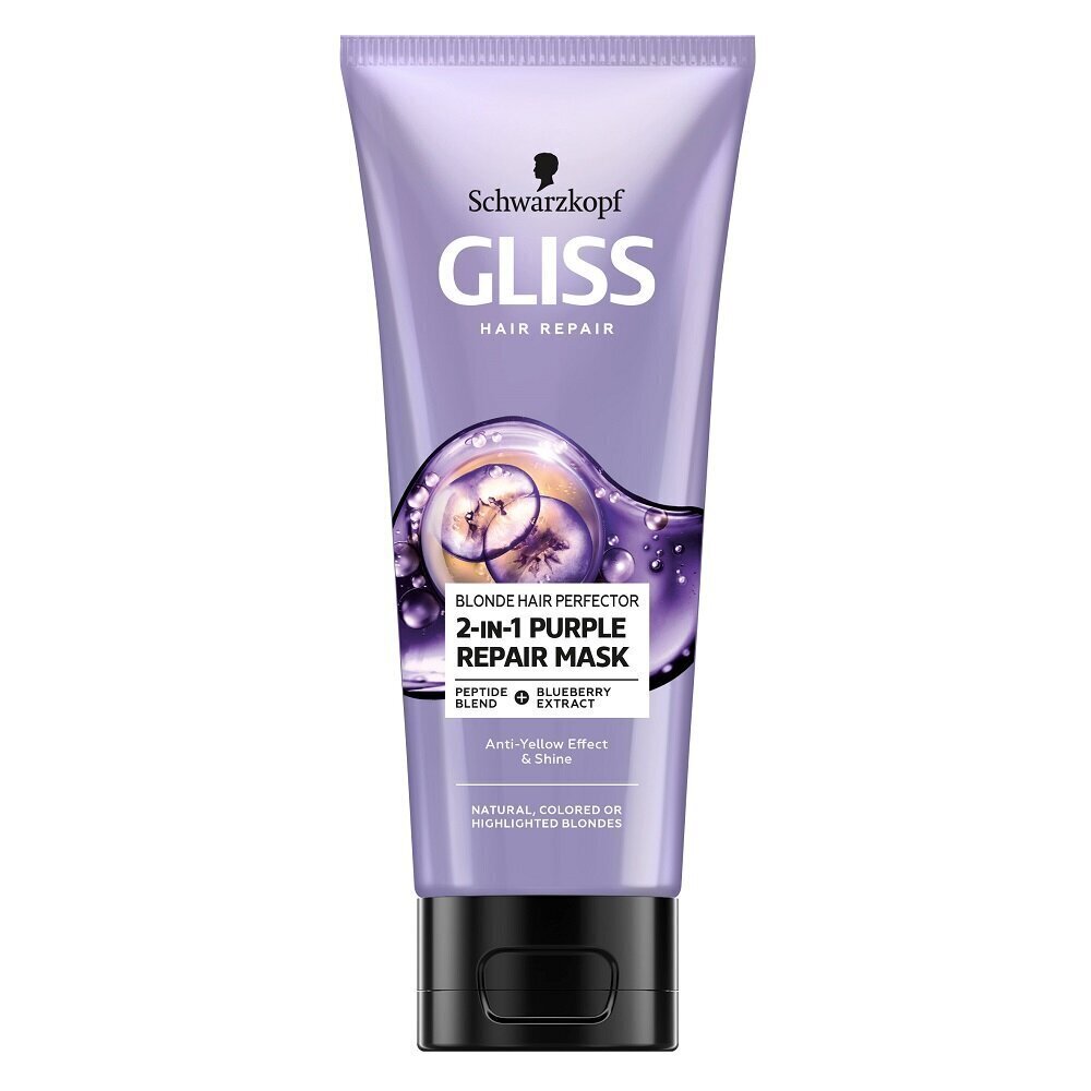 Juuksemask Gliss Kur Blonde Hair Perfector 2-in-1 Purple Repair Mask, 200 ml hind ja info | Juuksemaskid, õlid ja seerumid | hansapost.ee