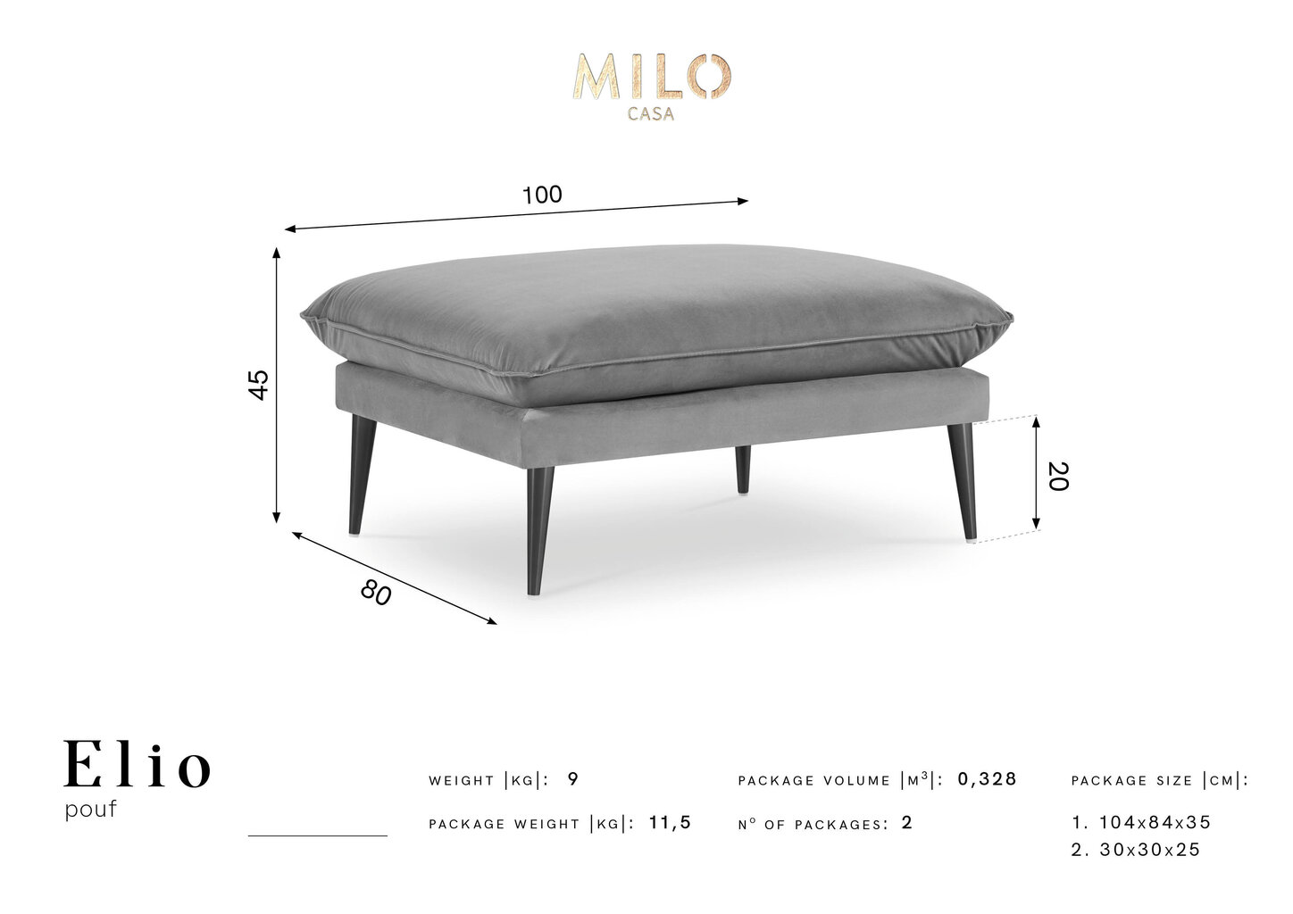 Tugitool Milo Casa Elio, hall/must hind ja info | Kott-toolid, tumbad, järid | hansapost.ee