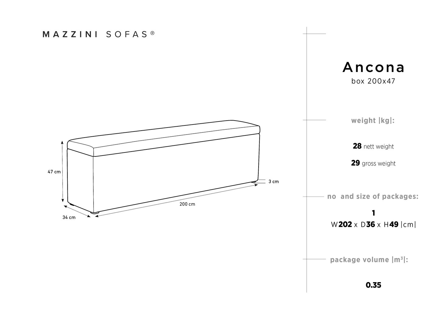 Tumba hoiukastiga Mazzini Sofas Ancona 200, beež hind ja info | Kott-toolid, tumbad, järid | hansapost.ee