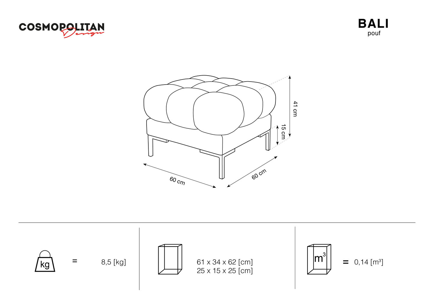 Tumba Cosmopolitan Design Bali, roosa/kuldne цена и информация | Kott-toolid, tumbad, järid | hansapost.ee