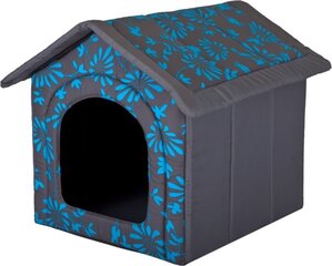 Лежак-конура Hobbydog R1 цветы, 38x32x38 см, серый/синий цена и информация | Лежаки, домики | hansapost.ee