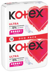 KOTEX Ultra Hügieenisidemed Super 12tk hind ja info | Tampoonid, hügieenisidemed ja menstruaalanumad | hansapost.ee