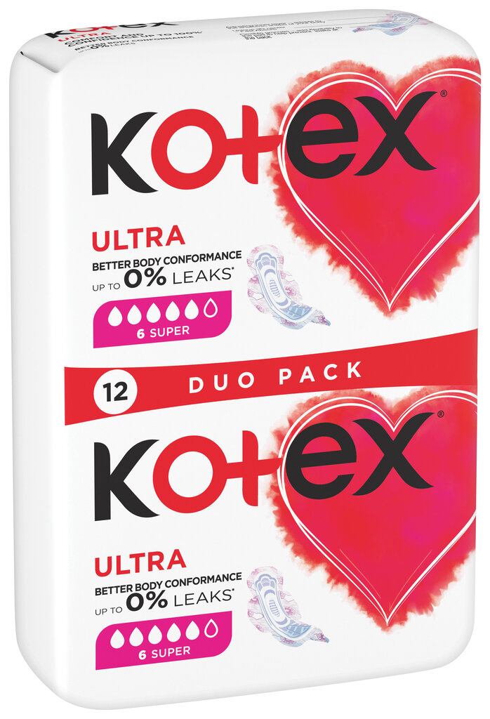 KOTEX Ultra Hügieenisidemed Super 12tk цена и информация | Tampoonid, hügieenisidemed ja menstruaalanumad | hansapost.ee