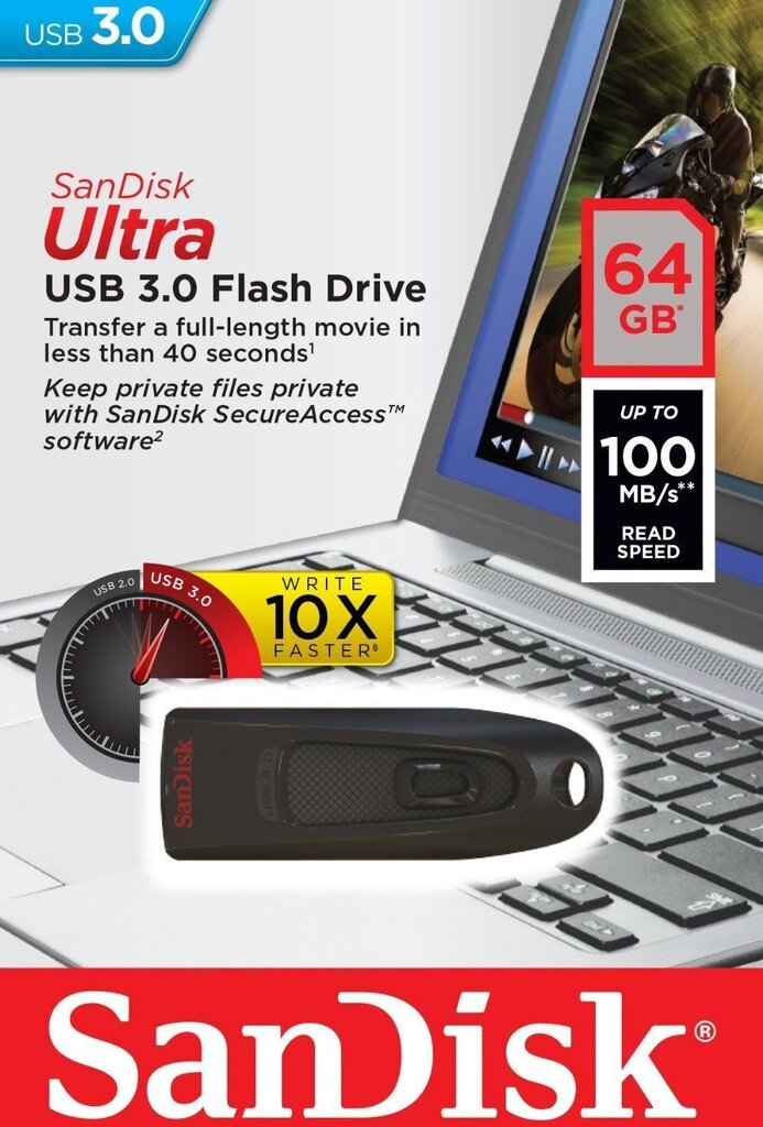 Mälupulk SANDISK 64GB USB3.0 Flash Drive Ultra цена и информация | Mälupulgad | hansapost.ee