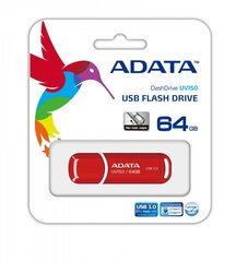 Mälupulk A-data UV150 64GB, USB 3.0, punane hind ja info | ADATA Arvutid ja IT- tehnika | hansapost.ee