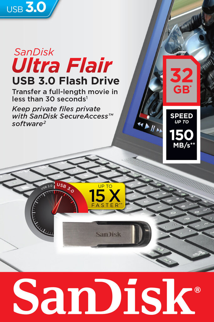 Mälupulk SANDISK 32GB Ultra Flair™ USB 3.0 цена и информация | Mälupulgad | hansapost.ee