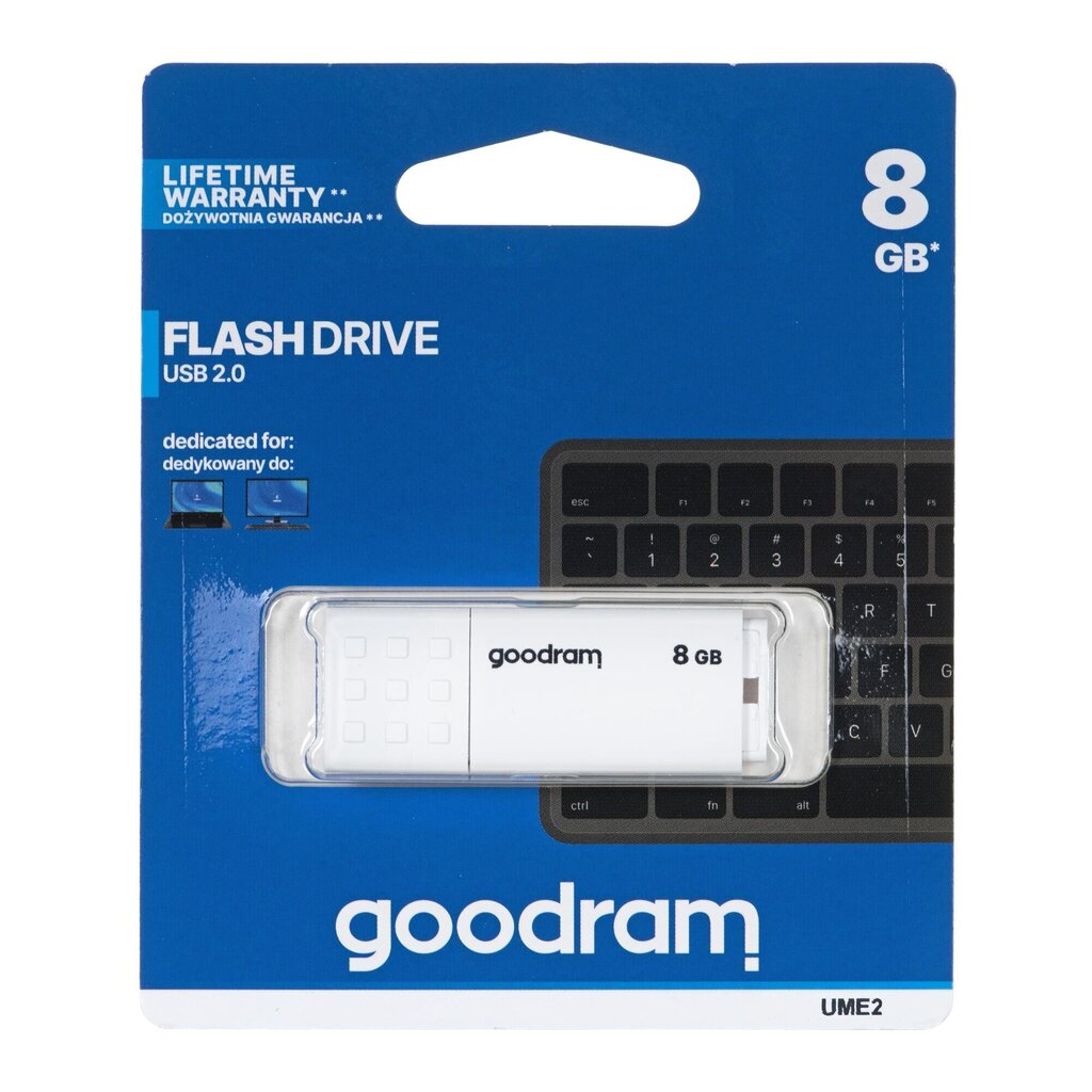GOODRAM FLASHDRIVE 8GB UME2 USB 2.0 WHITE hind ja info | Mälupulgad | hansapost.ee