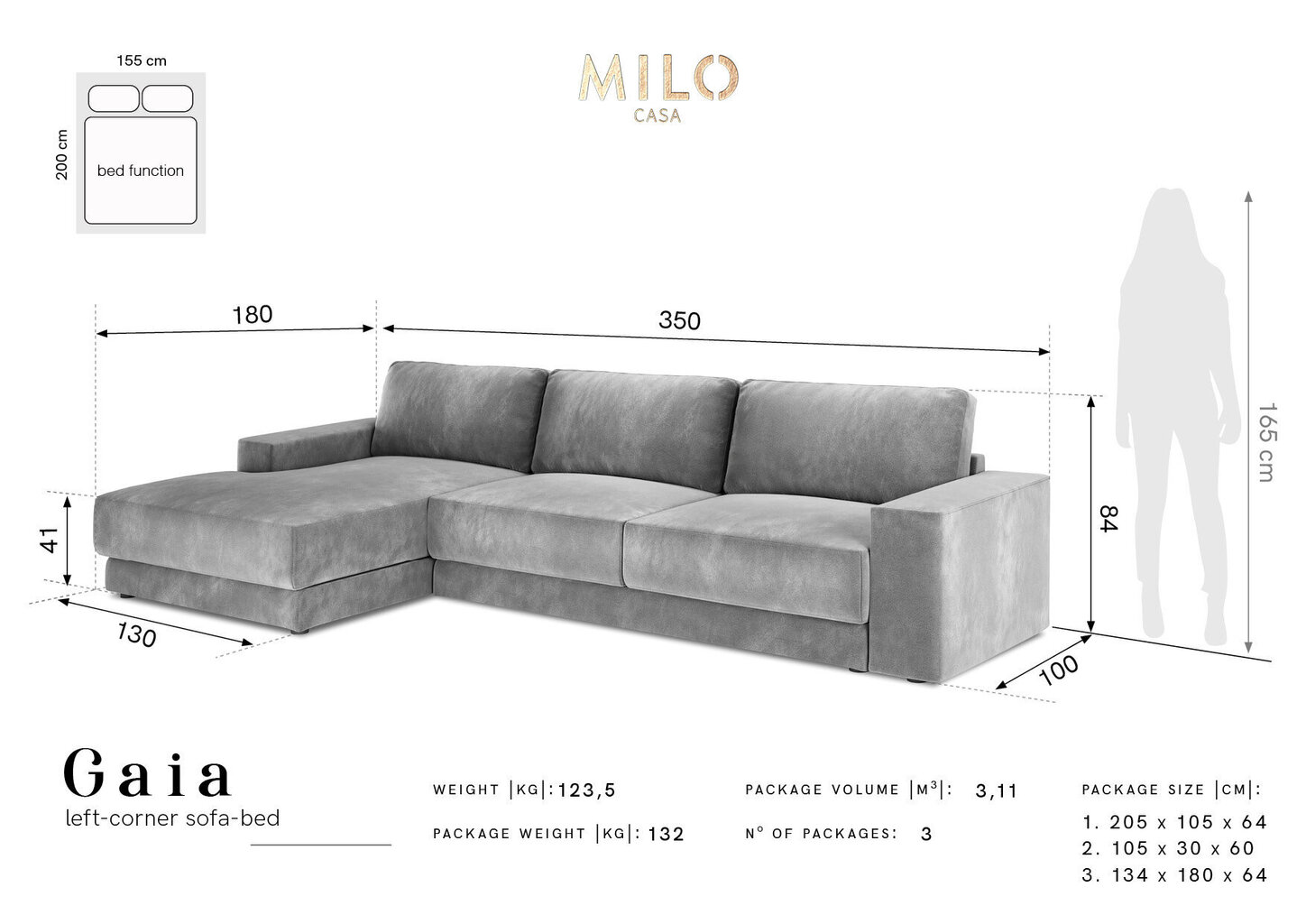 Pehme nurgadiivan Milo Casa Gaia, helehall hind ja info | Nurgadiivanid ja nurgadiivanvoodid | hansapost.ee