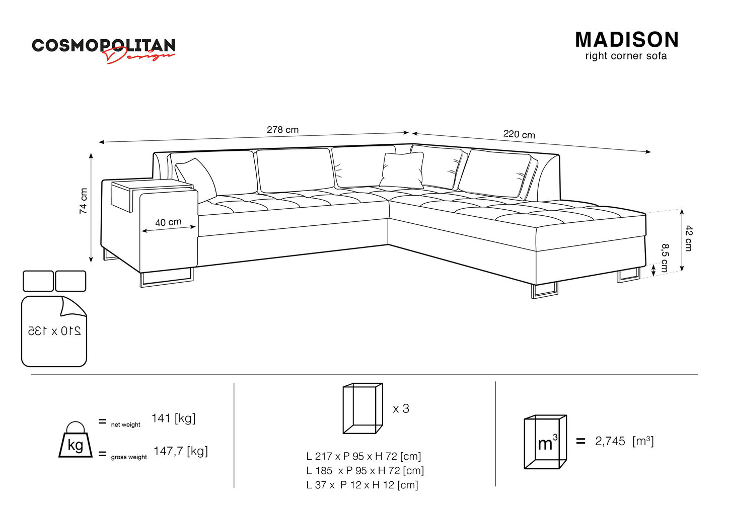 Pehme nurgadiivan Cosmopolitan Design Madison, helepruun hind ja info | Nurgadiivanid ja nurgadiivanvoodid | hansapost.ee