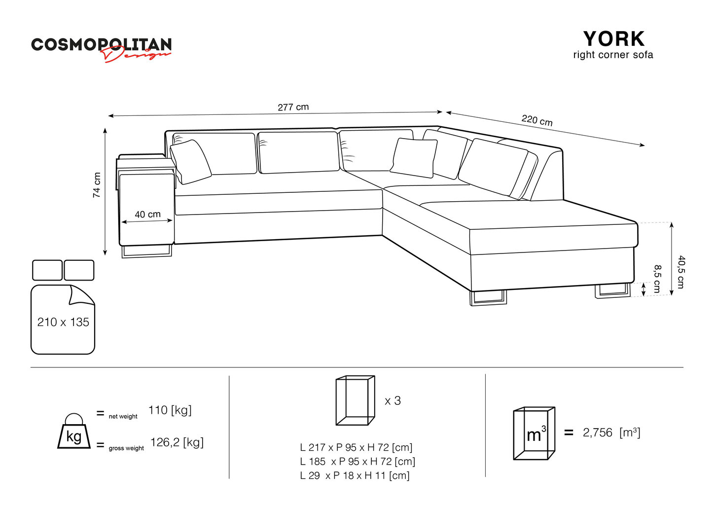 Pehme nurgadiivan Cosmopolitan Design York, tumehall цена и информация | Nurgadiivanid ja nurgadiivanvoodid | hansapost.ee