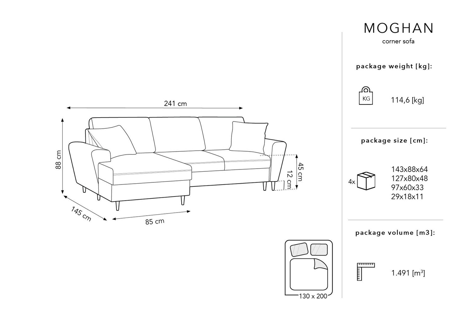 Pehme nurgadiivan Micadoni Home Moghan 4S-V, helehall/must цена и информация | Nurgadiivanid ja nurgadiivanvoodid | hansapost.ee