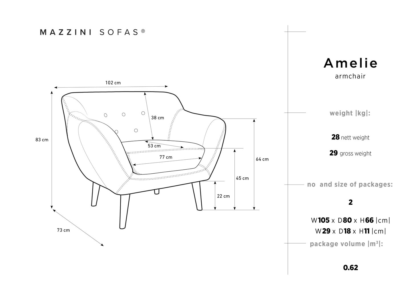 Tugitool Mazzini Sofas Amelie, tumesinine/pruun цена и информация | Tugitoolid | hansapost.ee