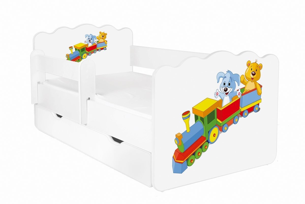 Lastevoodi koos madratsi ALEX 19 140x70 cm, voodipesukasti ja eemaldatava kaitsepiirdega hind ja info | Lastevoodid | hansapost.ee