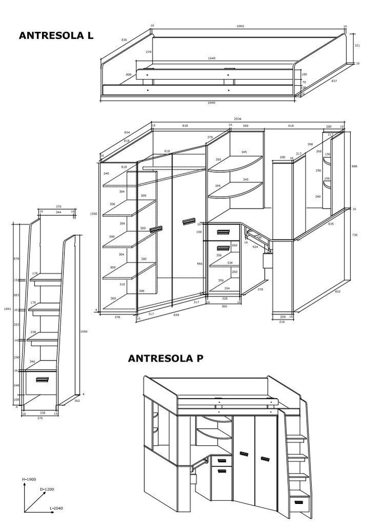 Narivoodi Antresola P, 200x80 cm, valge/hall hind ja info | Lastevoodid | hansapost.ee