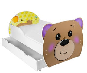 Кровать с матрасом и ящиком для постельного белья Мишка, 140 x 80 см, белая/коричневая цена и информация | Детские кровати | hansapost.ee