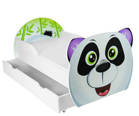 Кровать с матрасом и ящиком для постельного белья Панда, 140 x 80 см, белая/черная цена и информация | Детские кровати | hansapost.ee