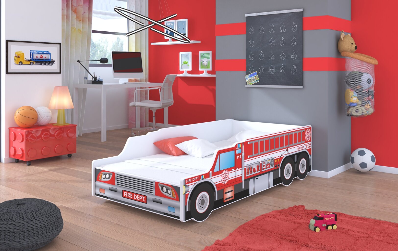 Lastevoodi ADRK Furniture Fire Truck, 140x70cm hind ja info | Lastevoodid | hansapost.ee