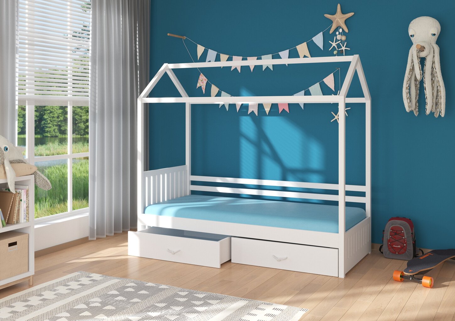 Voodi ADRK Furniture Rose 80x190 cm katusega, valge/sinine hind ja info | Lastevoodid | hansapost.ee
