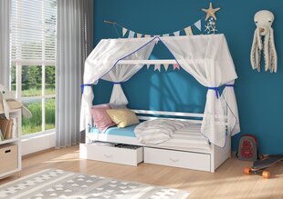 Кровать ADRK Furniture Rose 80x190 см с балдахином, белая/синяя цена и информация | Детские кровати | hansapost.ee