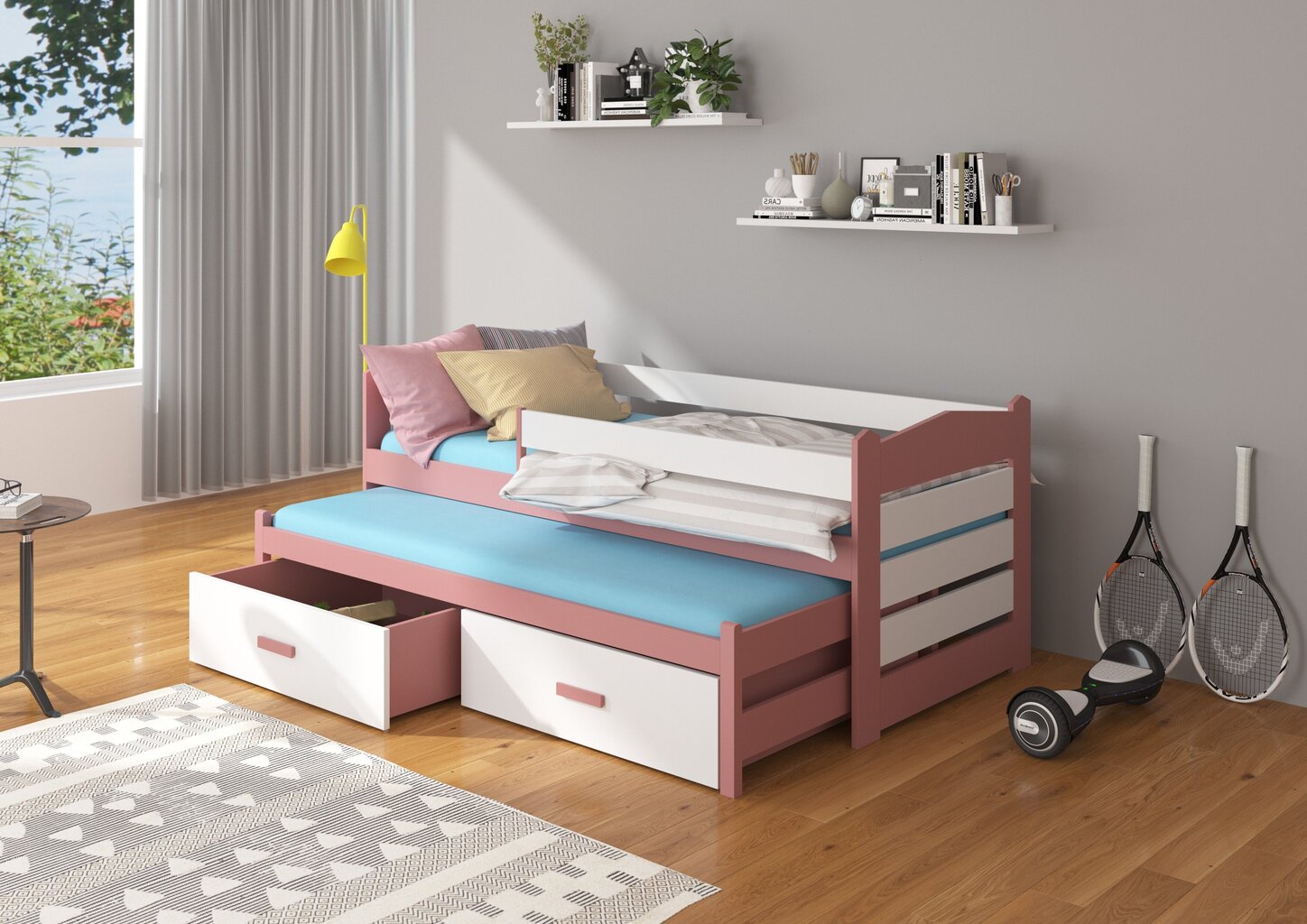 Lastevoodi Adrk Furniture Tiarro 80x180 cm koos küljekaitsega, roosa/valge цена и информация | Lastevoodid | hansapost.ee