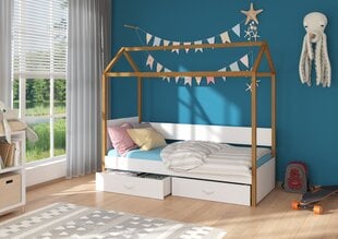 Кровать ADRK Furniture Otello 90x200 см с боковой защитой, белая/коричневая цена и информация | Детские кровати | hansapost.ee