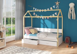 Кровать ADRK Furniture Otello 90x200 см с боковой защитой, белая/светло-коричневая цена и информация | Детские кровати | hansapost.ee