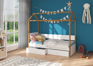 Voodi ADRK Furniture Otello 90x200 cm küljekaitsega, valge/pruun цена и информация | Детские кровати | hansapost.ee