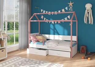 Voodi ADRK Furniture Otello 90x200 cm küljekaitsega, valge/roosa цена и информация | Детские кровати | hansapost.ee