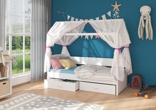 Кровать ADRK Furniture Otello 80x180 см с балдахином, белая/розовая цена и информация | Детские кровати | hansapost.ee