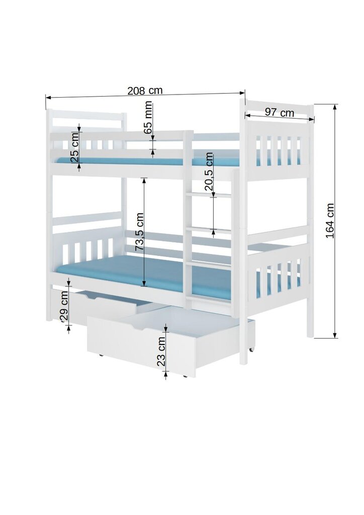 Narivoodi Adrk Furniture Aldo 90x200 cm, valge hind ja info | Lastevoodid | hansapost.ee