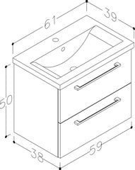 Нижний шкафчик для ванной комнаты RB Bathroom Scandic с раковиной 61 см, серый цена и информация | Шкафчики для ванной | hansapost.ee