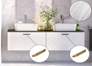 Двойной шкафчик для ванной с Slim marble столешницей Besco Floo 160, белый/золотой цена и информация | Шкафчики для ванной | hansapost.ee