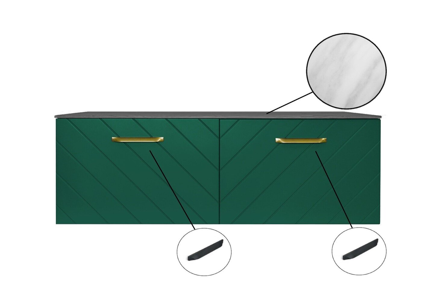 Vannitoakapp Besco Floo 120 koos Slim marble tööpinnaga, roheline/must цена и информация | Vannitoakapid | hansapost.ee