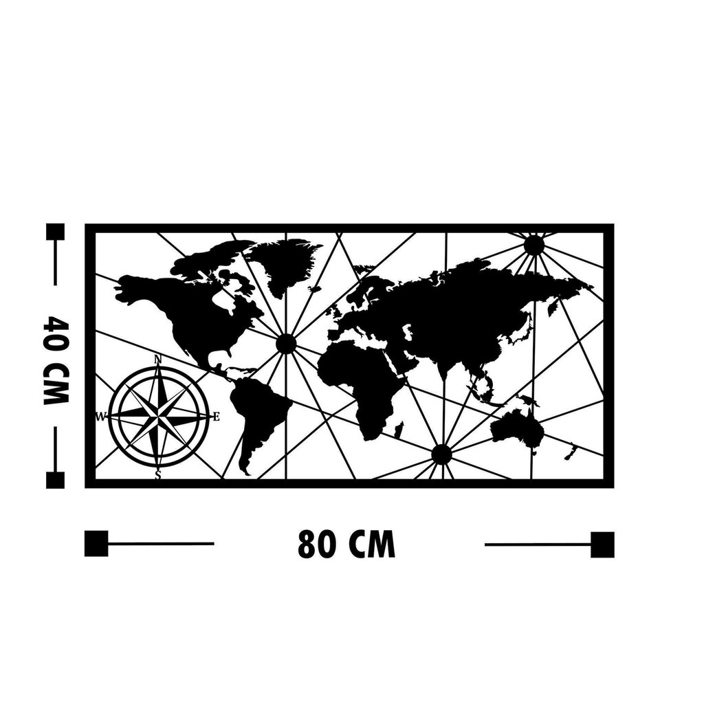 Metallist seinadekoratsioon World Map цена и информация | Sisustuselemendid | hansapost.ee