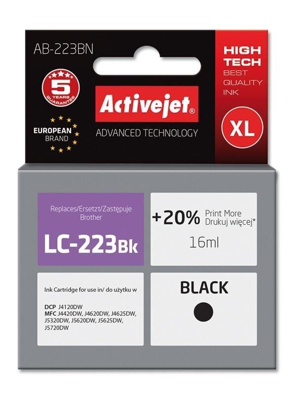 Activejet AB-223BN (Brother LC 223 BK), must цена и информация | Tindiprinteri kassetid | hansapost.ee