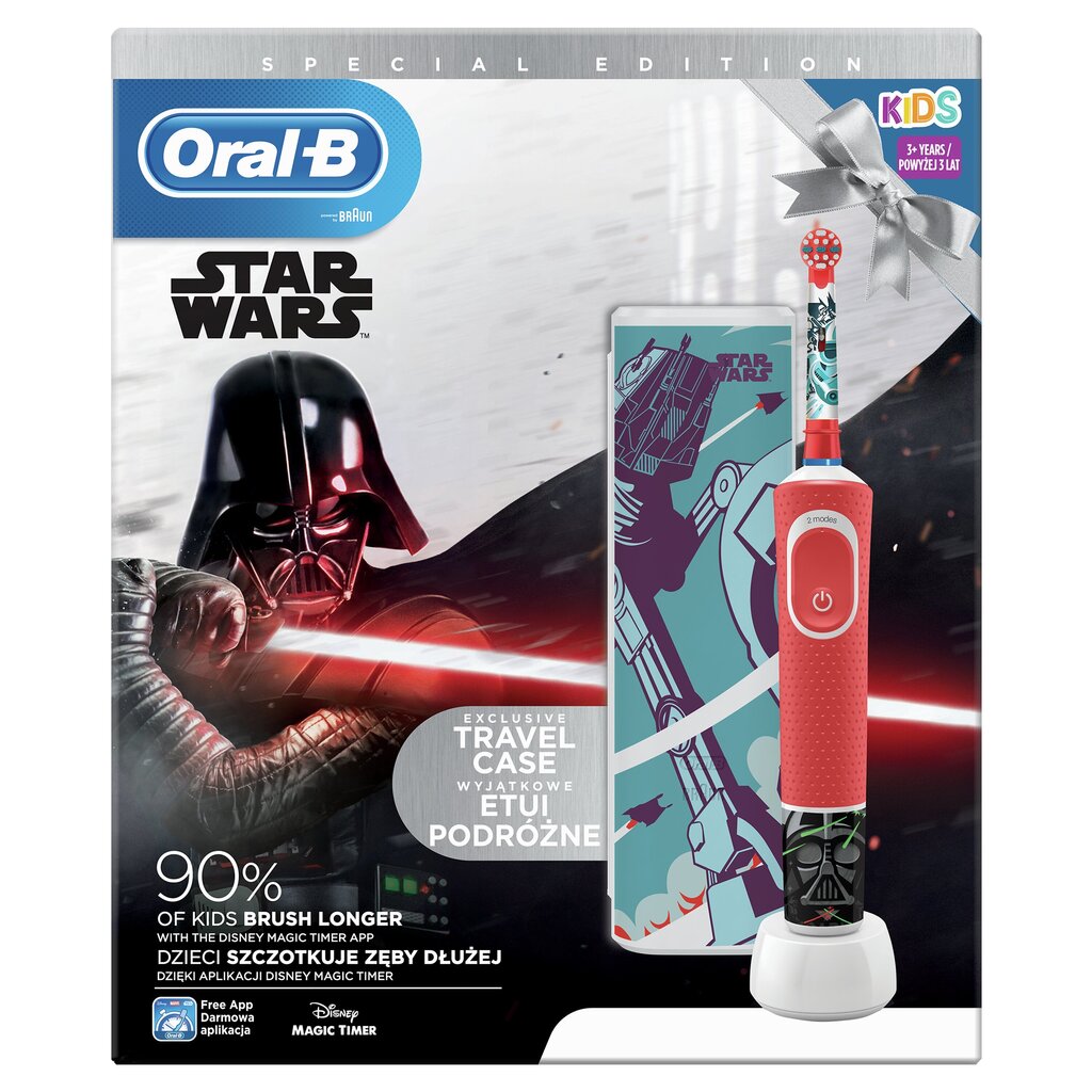 Braun Oral-B D100.413.2KX Star Wars el.hambahari lastele taimeriga + reisikarp цена и информация | Elektrilised hambaharjad | hansapost.ee