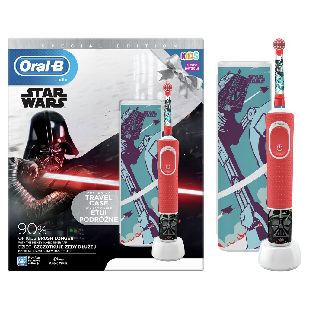 Braun Oral-B D100.413.2KX Star Wars el.hambahari lastele taimeriga + reisikarp цена и информация | Elektrilised hambaharjad | hansapost.ee