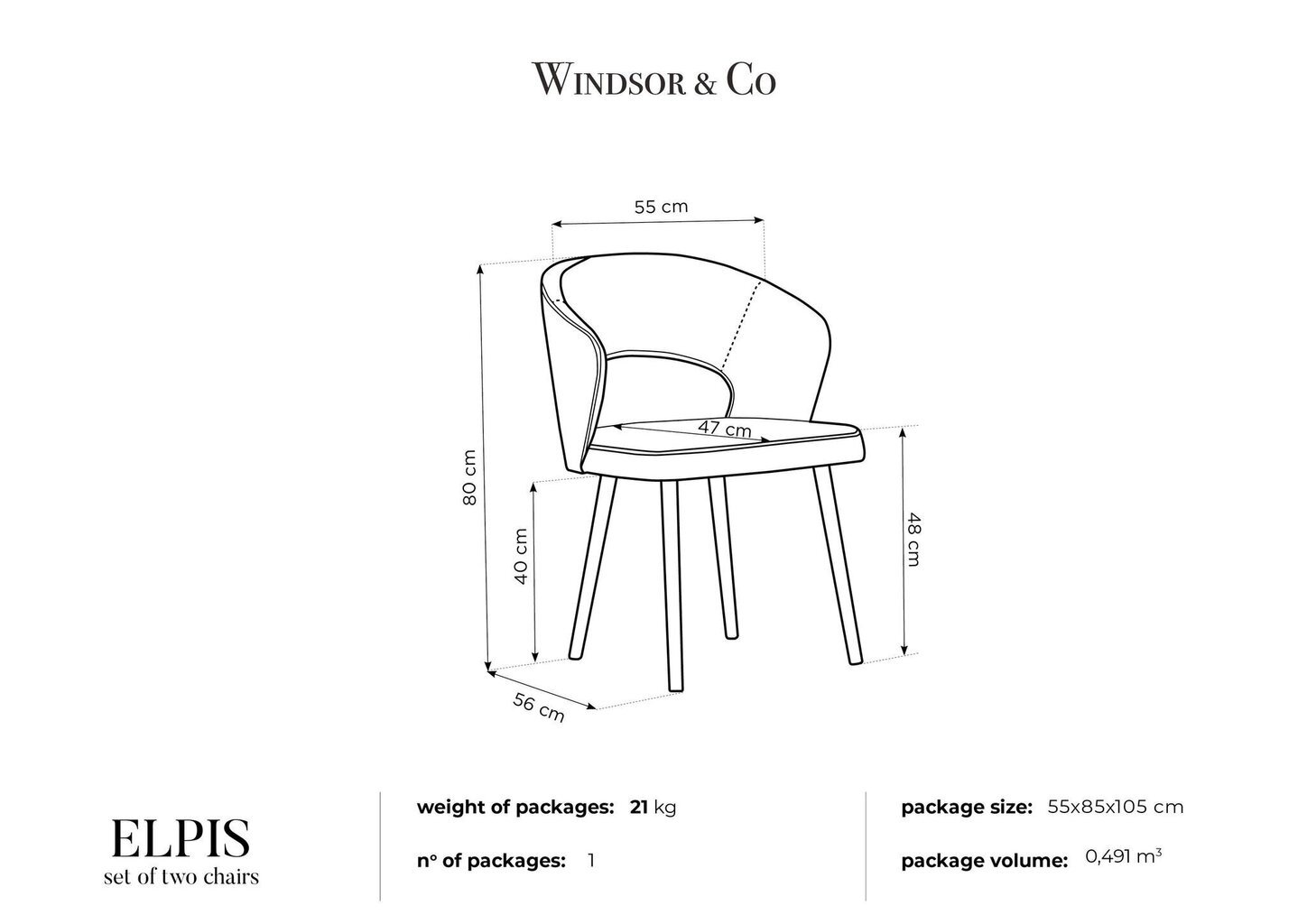 2 tooli komplekt Windsor and Co Elpis, sinine hind ja info | Köögitoolid, söögitoolid | hansapost.ee